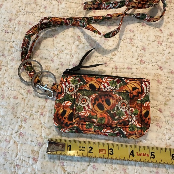 Accessories - Card holder coin purse on a lanyard. Fall colors Halloween theme jack o lantern